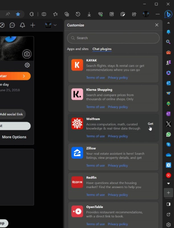 Canary 频道微软 Edge 浏览器更新，上线首批必应聊天插件微软近日更新了 Canary 频道 Microsoft Edge 浏览器，为侧边栏的必应聊天（Bing Chat）引入了首批扩展插件