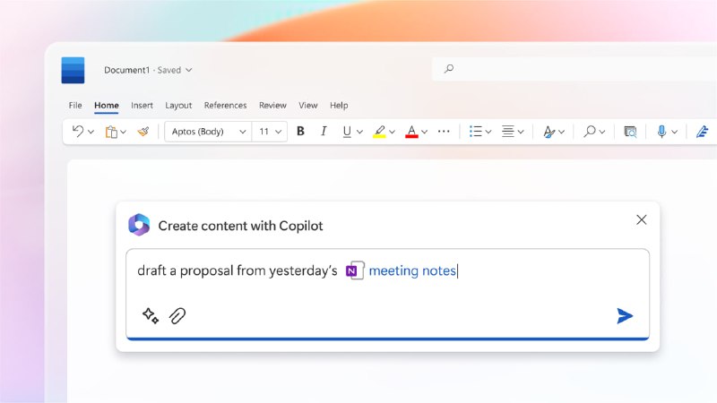 微软发布新的office 365，宣传视频中配合了Copilot. 能够使用在Excel，PPT，Word，Teams会议等等Office全家桶